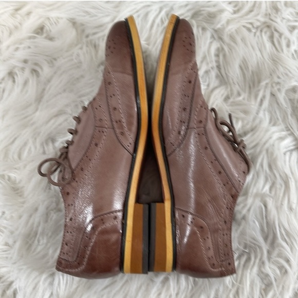 MONA FLYING Brown Flat Leather Oxford Shoes Lace-up Wingtip Vintage Shoes - Picture 10 of 16